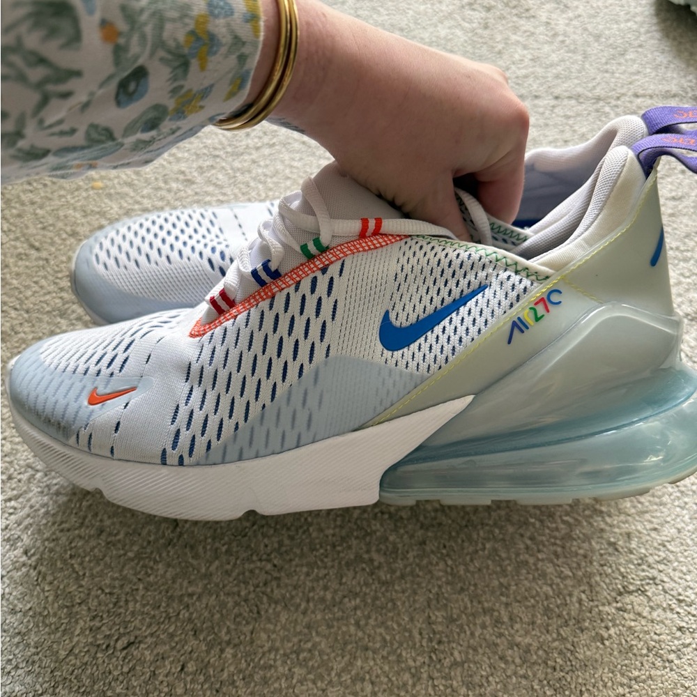 Nike Kids' Air Max 270 White with Blue and Multicolor Accents